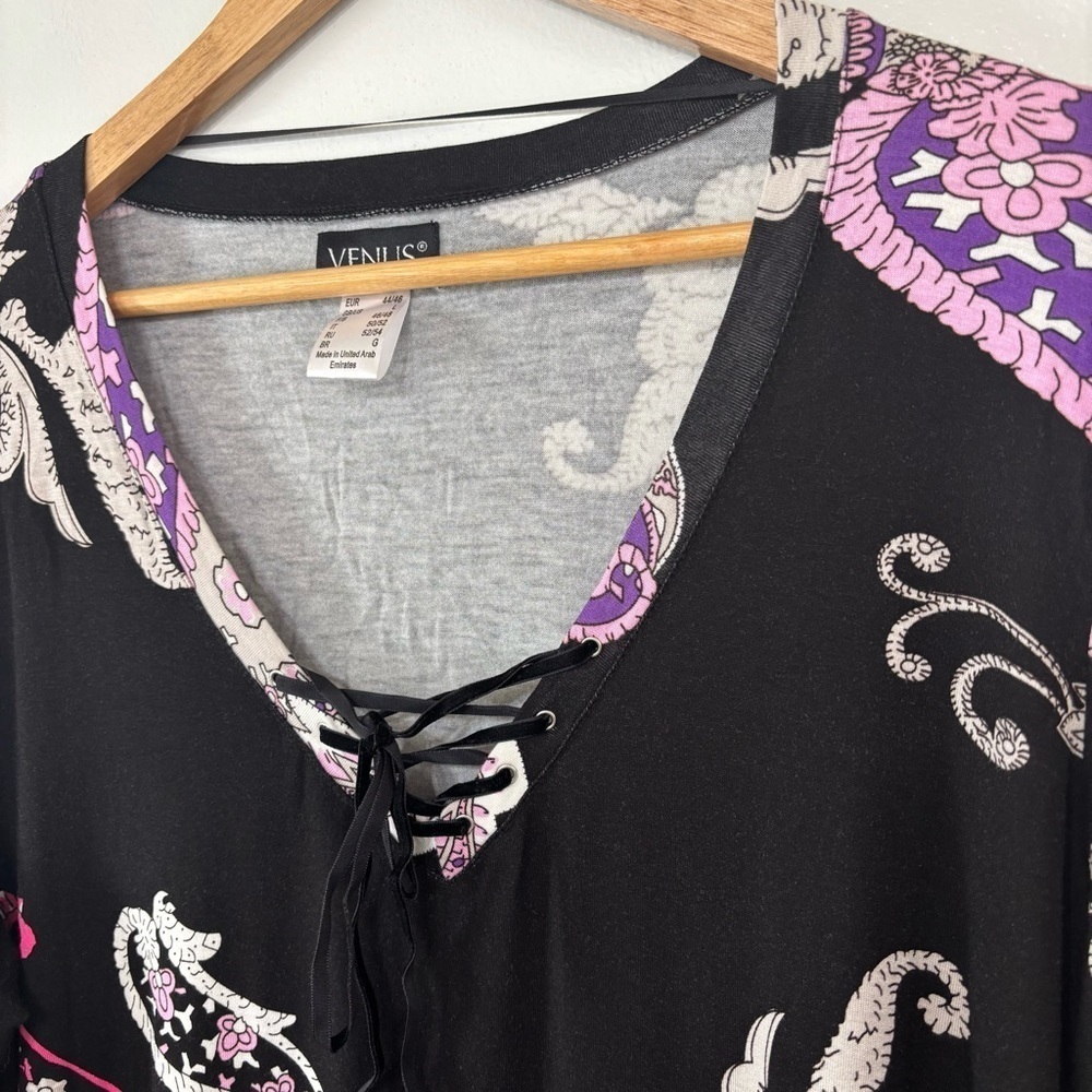 Venus Long Sleeve Abstract Floral Paisley Print V Neck Blouse Size L - Picture 3 of 6